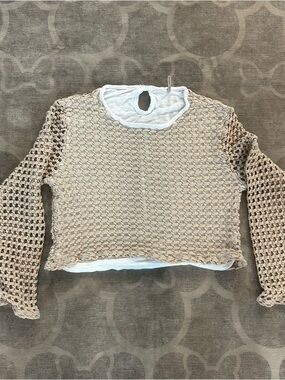 Pete Women's Beige Crochet Long-Sleeve Layered Top